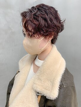 テトヘアー(teto hair) ハンサムショート、ニュアンスパーマ、ピンクブラウン
