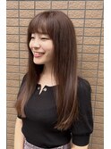 切りっぱなし+ストレート+ピンクブラウン