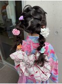 七五三ヘアセットヘアアレンジ着付け前撮り編み込みツイン華やか
