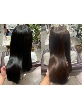 《アルカリ酸熱トリートメント》を使った施術を行い、サラサラで艶々な美髪を実現します◎