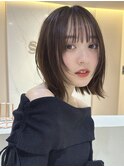 レイヤーボブ/オリーブカラー/ハッシュカット/切りっぱなしボブ