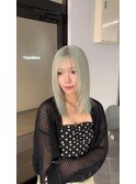 ハイトーンミントベージュ×韓国風切りっぱなし小顔ボブ