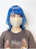 スカイブルー×ウルフ10.20代人気くびれ外ハネ