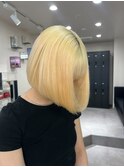 9988秋色耳かけボブ金髪くすみベーベージュオリーブベージュボブ