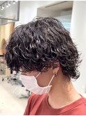 渋谷メンズマッシュウルフカット緩め波巻きスパイラルパーマ