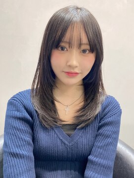 エトラ 渋谷店(etora) 小顔 前髪 レイヤーカット オリーブグレー 黒髪"