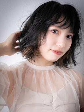カバーヘア ブリス 上尾西口店(COVER HAIR bliss) イヤリングカラー外ハネカール黒髪小顔ボブパーマz上尾20代30代