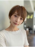 20代30代大人かわいい丸みショートベージュカラー前髪