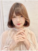 小顔ヘア　ヌーディーカラー　韓国ボブ　切りっぱなしボブ