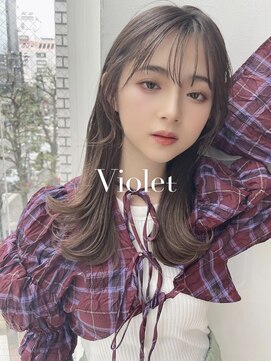 バイオレット 表参道店(Violet) 透明感ブリーチなしロング外ハネレイヤーカットシースルーバング