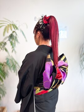 成人式ヘアアレンジヘアセットストレートポニー