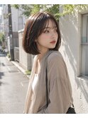 ミニボブ×アッシュベージュ×内巻きワンカール