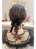 結婚式お呼ばれ編みおろしヘア♪ベロアリボン