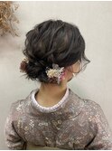 ミディアム　ゆるふわ　シニヨン　着物　アップスタイル　大阪
