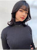 暗髪透明感グレージュカラー　似合わせミディアムレイヤー