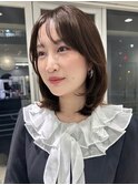 韓国風ミディアムレイヤーミニウルフ丸型卵型チェリーブラウン