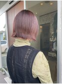 春のくすみピンクベージュ 切りっぱなし外ハネボブ