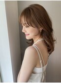 大人かわいい小顔顔まわりレイヤーシースルーバングまろベージュ