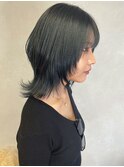 ミディアムウルフレイヤーカット＊透明感カラーオリーブアッシュ