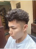 MEN`Sツーブロックオールバックツイストスパイラルパーマ 床屋