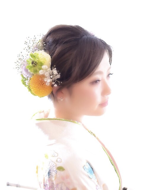 ゆるふわアレンジ お団子 シニヨンアレンジ  結婚式 成人式