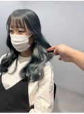 インナーカラー　ブルーブラック　シルバー