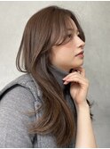 顔周りレイヤーカットグレージュカラーくびれボブベージュカラー