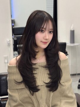 ロムーク 表参道(LOMKH) ロングレイヤーカット顔周りシールエクステ秋ヘーゼルグレージュ