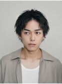 メンズミディアムウルフ緩めルーズシャドウパーマセンターパート
