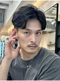 アップバングアップバングパーマニュアンスセンターパートmen's