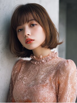 ロッソ 大橋店(Rosso) ツヤ感ブラウンのあごラインボブ【大橋】