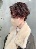ハンサムショート、ニュアンスパーマ、ピンクブラウン