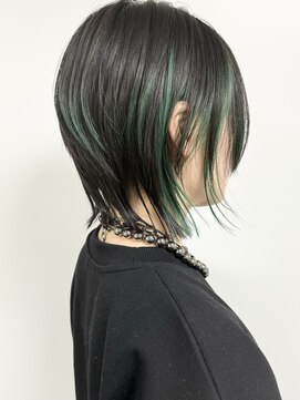 モリオフロムロンドン 原宿本店(morio from London) 【morio原宿】ショートウルフ　インナーカラー　グリーン