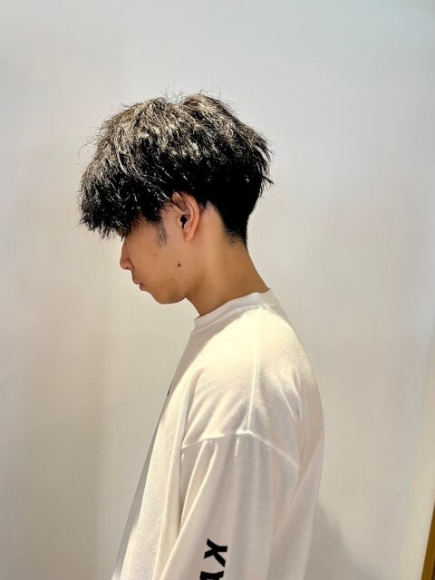 MEN'SHAIRアッシュブラックカルマパーマツーブロック