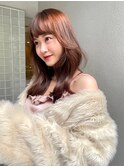 ミディアムくびれ_美髪ピンクブラウン切りっぱなしボブ