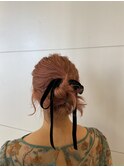 結婚式セットアップ　お団子ヘア　リボン