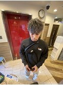 メンズツーブロツイストスパイラルアップバングショートメッシュ
