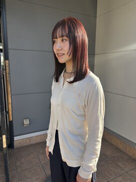 ブリーチなしワインレッド顔まわりレイヤー