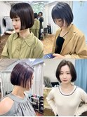 大人美人斜めバングくびれデジタルパーマ毛先丸みパーマ
