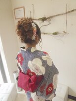 花火にお出かけへアセットと浴衣のお着付け
