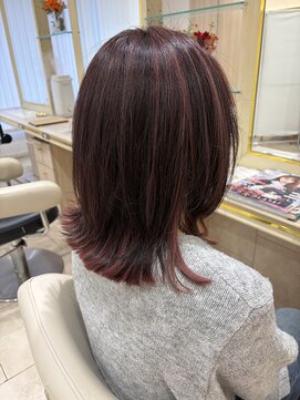 アッシュ 仙川店(Ash) 白髪ぼかしハイライトピンクーべージュ切りっぱなしレイヤー