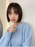 ボブ_丸みボブシースルーバングベージュアッシュグレージュ