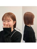 切りっぱなしボブ/マロンベージュ/前髪/原宿神宮前