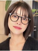 顔周りレイヤーカットくびれヘアミルクティーベージュカラー