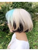 ブロンドベージュ#ミントグリーン#アンブレラカラー#ボブ#豊橋