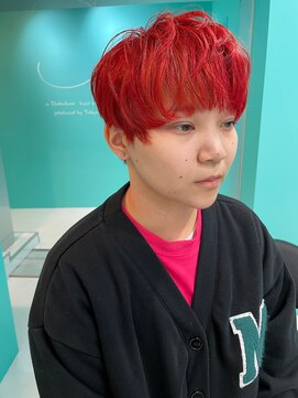 ユー イケブクロ(u Ikebukuro) ショート/マッシュ/ダブルカラー/ブリーチ/赤髪