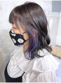 こめかみが透けないサイドバング暗髪パープルインナーカラー
