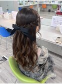編込みハーフアップ