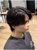 メンズセンターパートウルフセンターパートニュアンスパーマ襟足