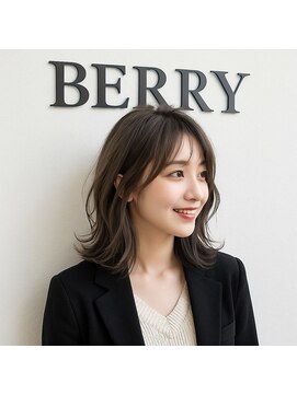 ヘアーズ ベリー 香椎店(hairs BERRY) 大人可愛いひし形レイヤーミディ外ハネシースルー透明感アッシュ